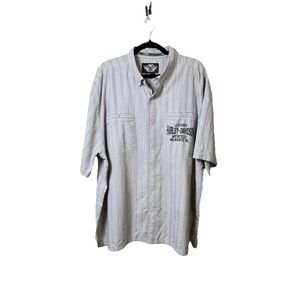 Harley Davidson Men's 3XL Button Up Shirt Gray Striped Milwaukee WI Logo